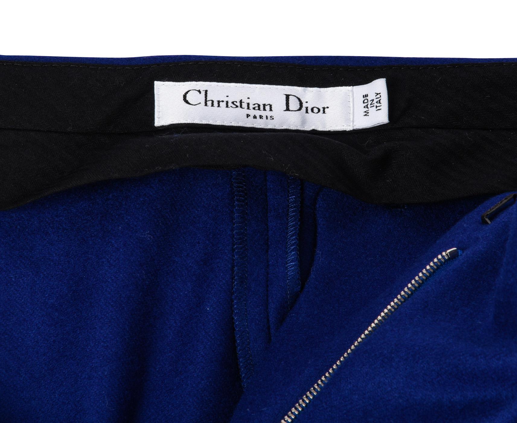 Women's Christian Dior Pant Electric Blue Flannel Flat Front Slim Leg fits 8