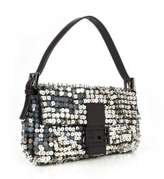 Fendi Bag Baguette Raised Silver Metallic Sequined and Beaded