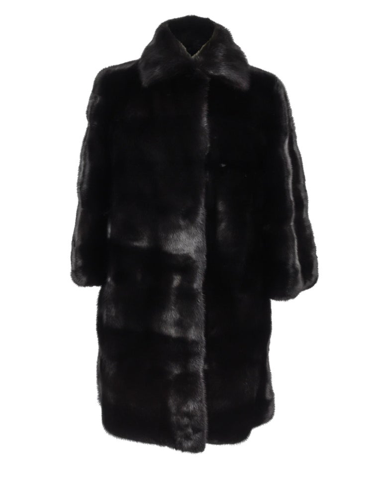 Gucci Coat Black Glossy Mink 3/4 Sleeve Knee Length 42 / Fits 6 to 8 New at  1stDibs