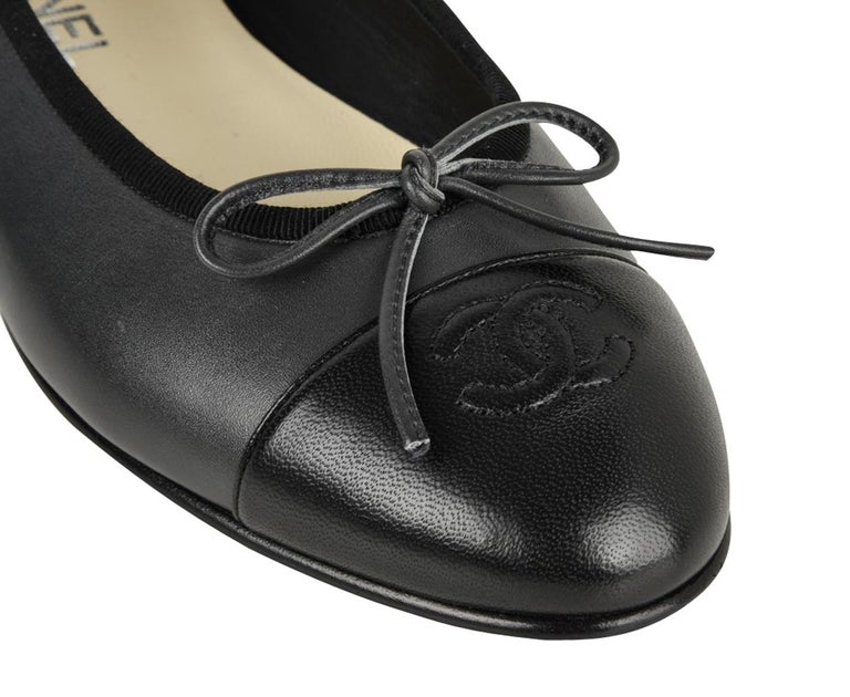Leather ballet flats Chanel Black size 38.5 EU in Leather - 32039896