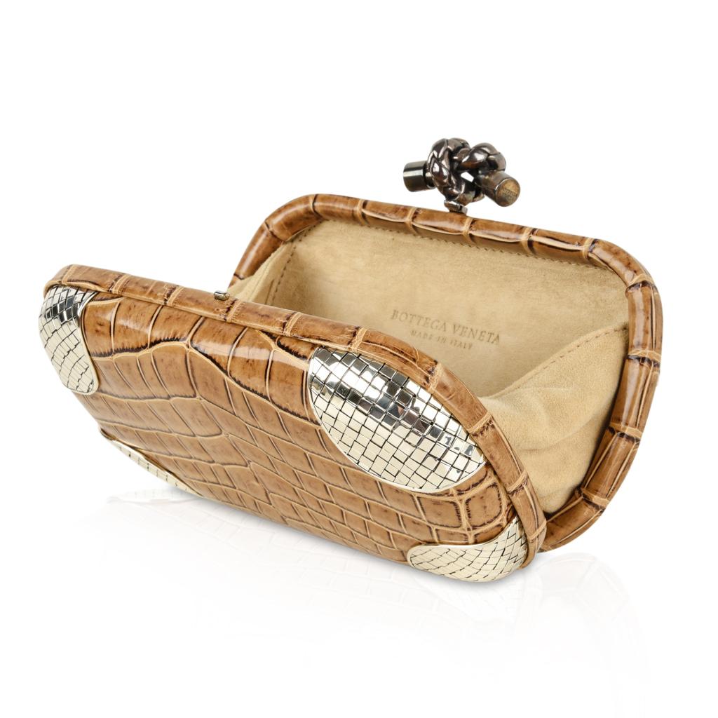 Women's Bottega Veneta Bag Knot Crocodile Clutch Woven Silver Details