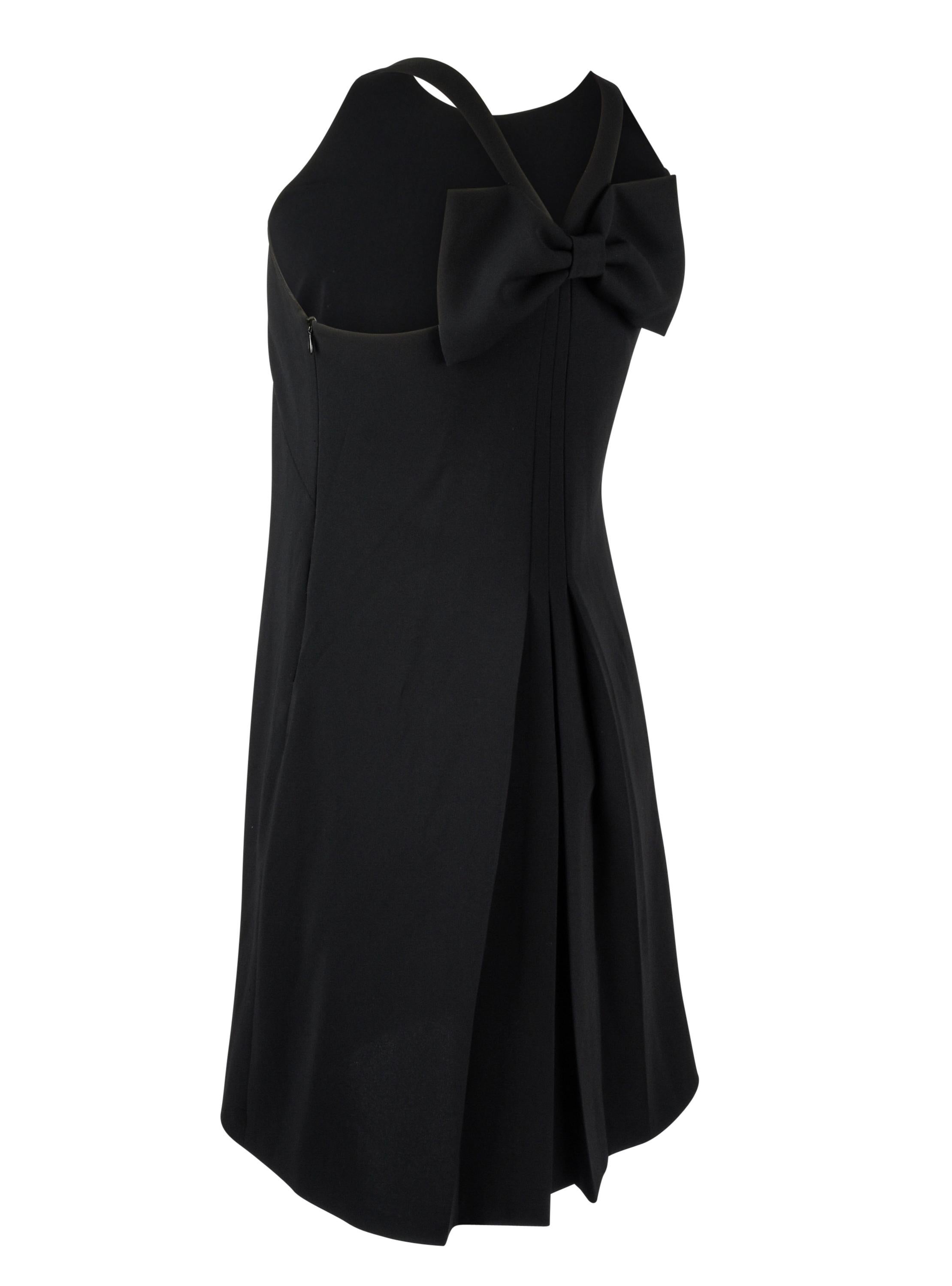 Moschino Dress Black Racer Cut Shoulder Rear Bow and Pleat Detail 42 / 8  In Excellent Condition In Miami, FL