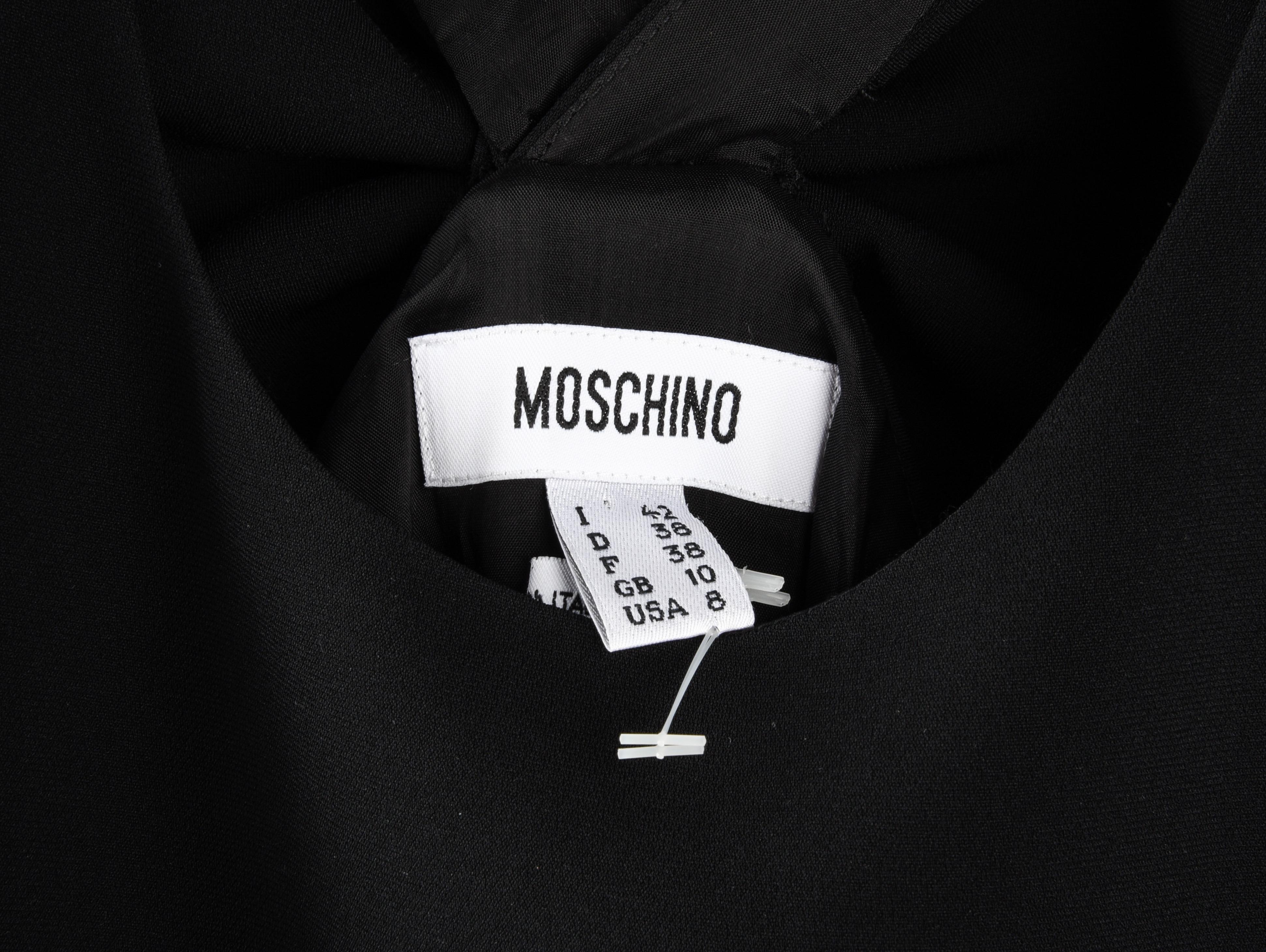 Moschino Dress Black Racer Cut Shoulder Rear Bow and Pleat Detail 42 / 8  5