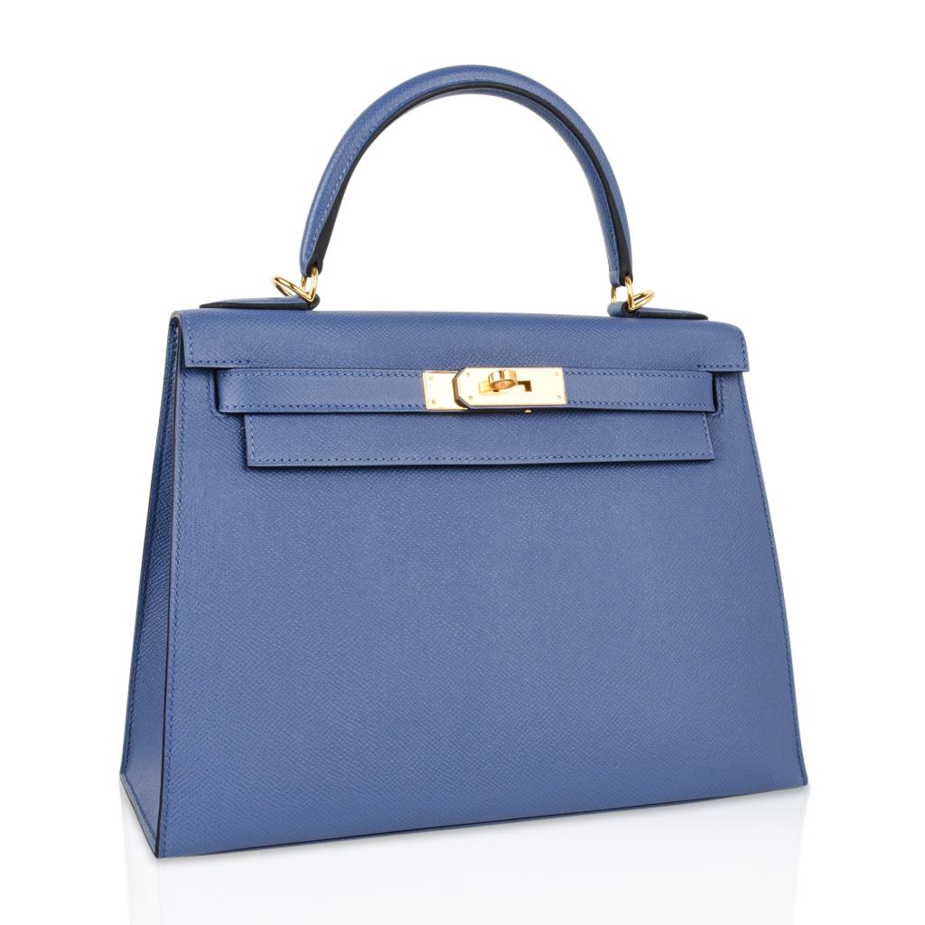 Hermes Kelly 28 Bag Sellier Blue Brighton Epsom Gold Hardware In New Condition In Miami, FL