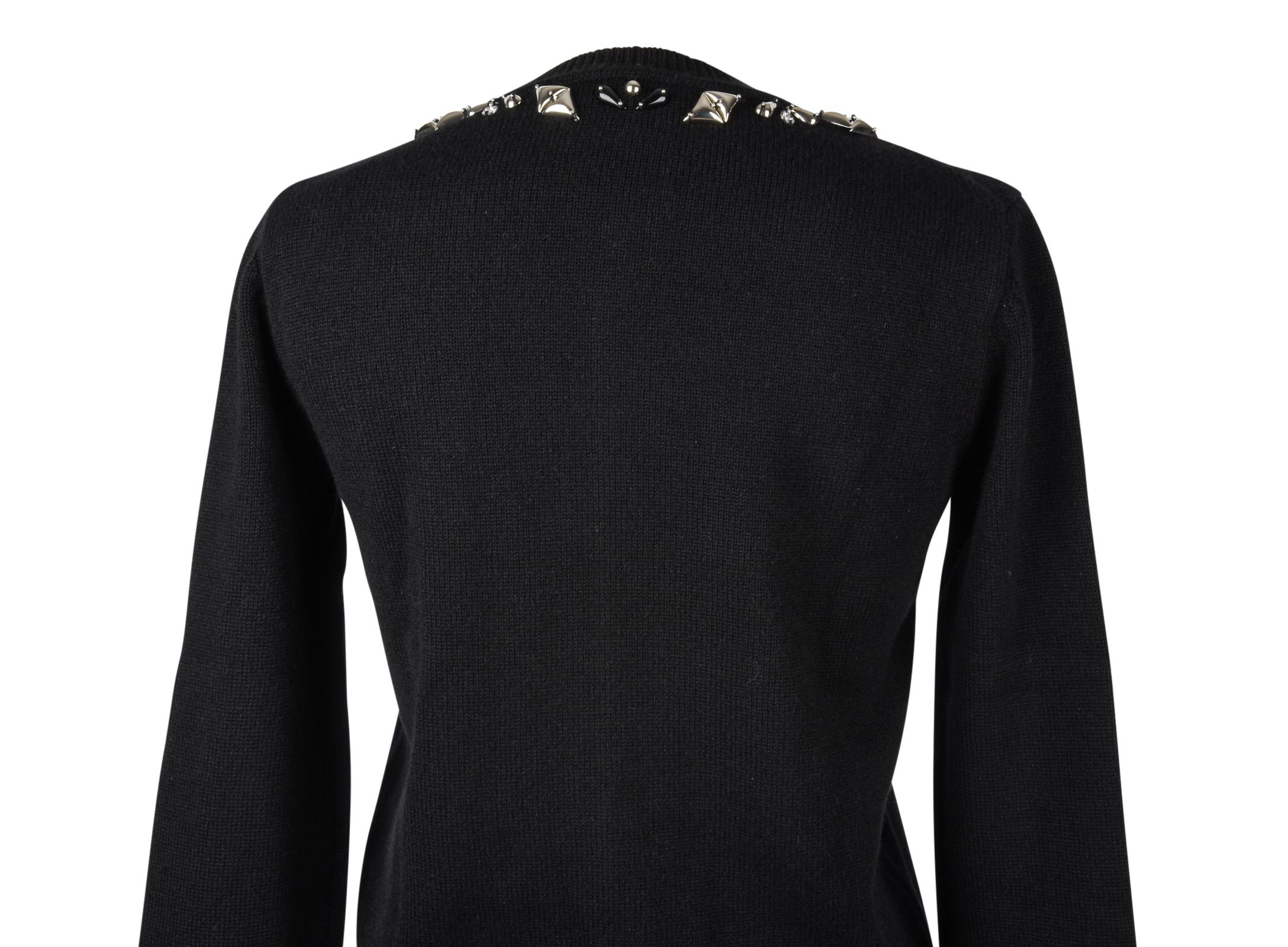 Women's Louis Vuitton Cardigan Black Cashmere Silver Embellished Front S