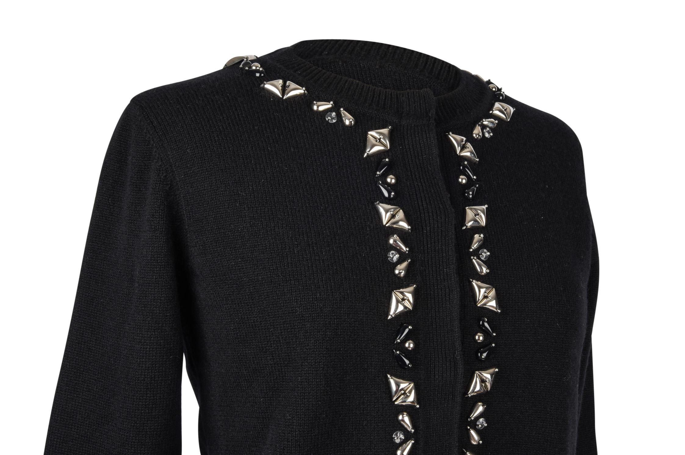 Louis Vuitton Cardigan Black Cashmere Silver Embellished Front S In Excellent Condition In Miami, FL
