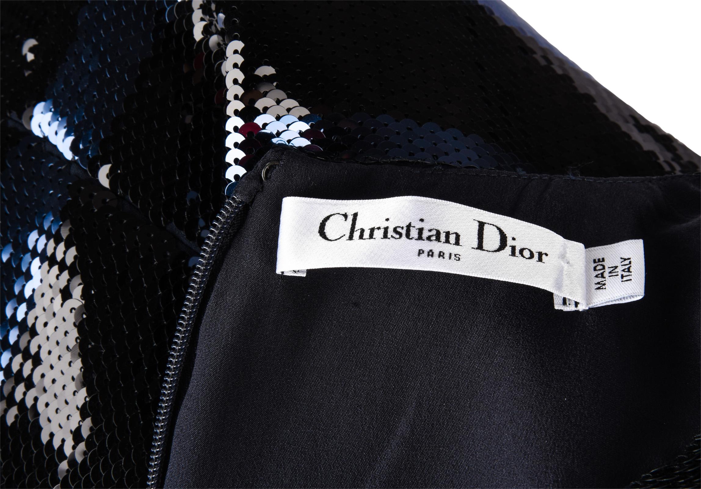 Christian Dior Dress Striped Sequin Embellished Navy / Black 6 10