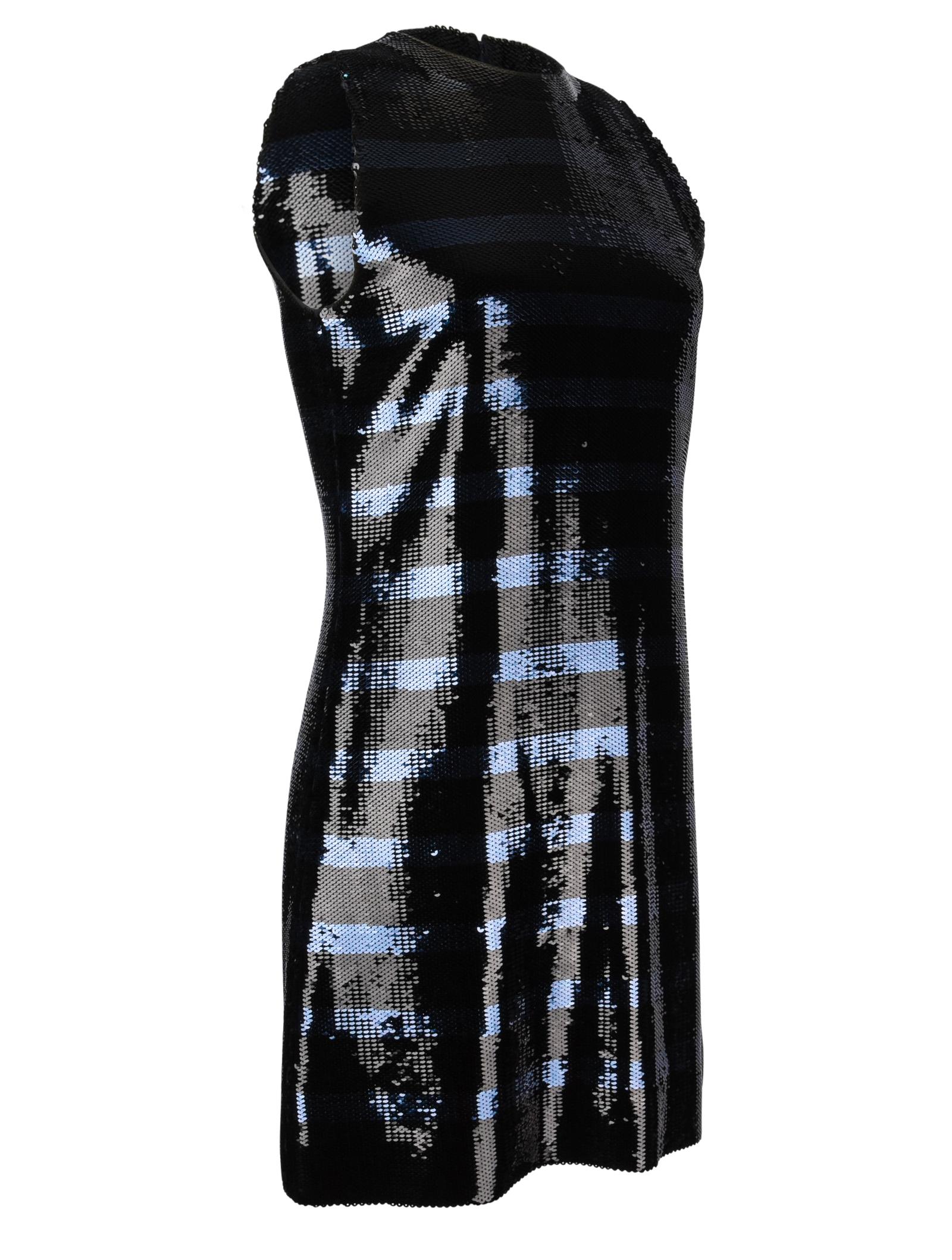 Women's Christian Dior Dress Striped Sequin Embellished Navy / Black 6