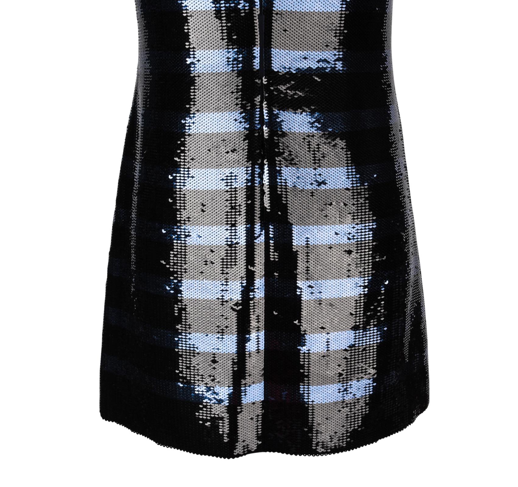 Christian Dior Dress Striped Sequin Embellished Navy / Black 6 9