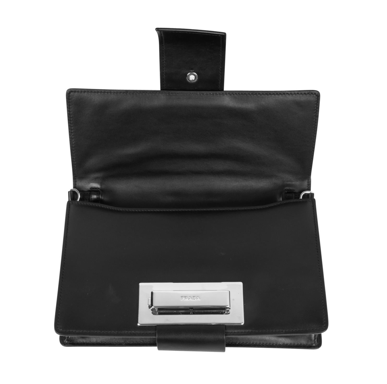 Prada Bag Plex Ribbon Clutch / Shoulder Black w/ Crocodile and Leather Ribbon 6