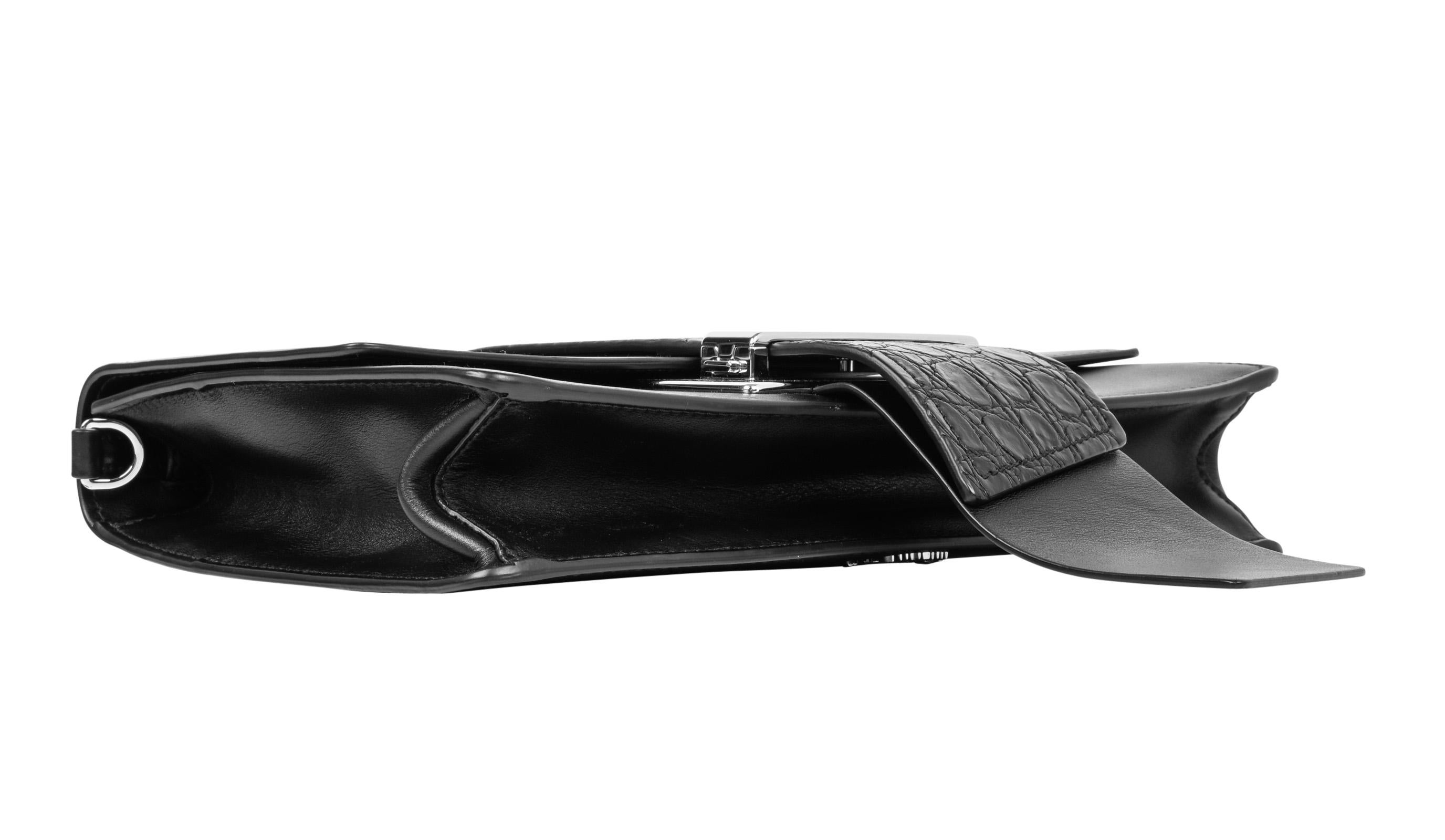 Prada Bag Plex Ribbon Clutch / Shoulder Black w/ Crocodile and Leather Ribbon 5