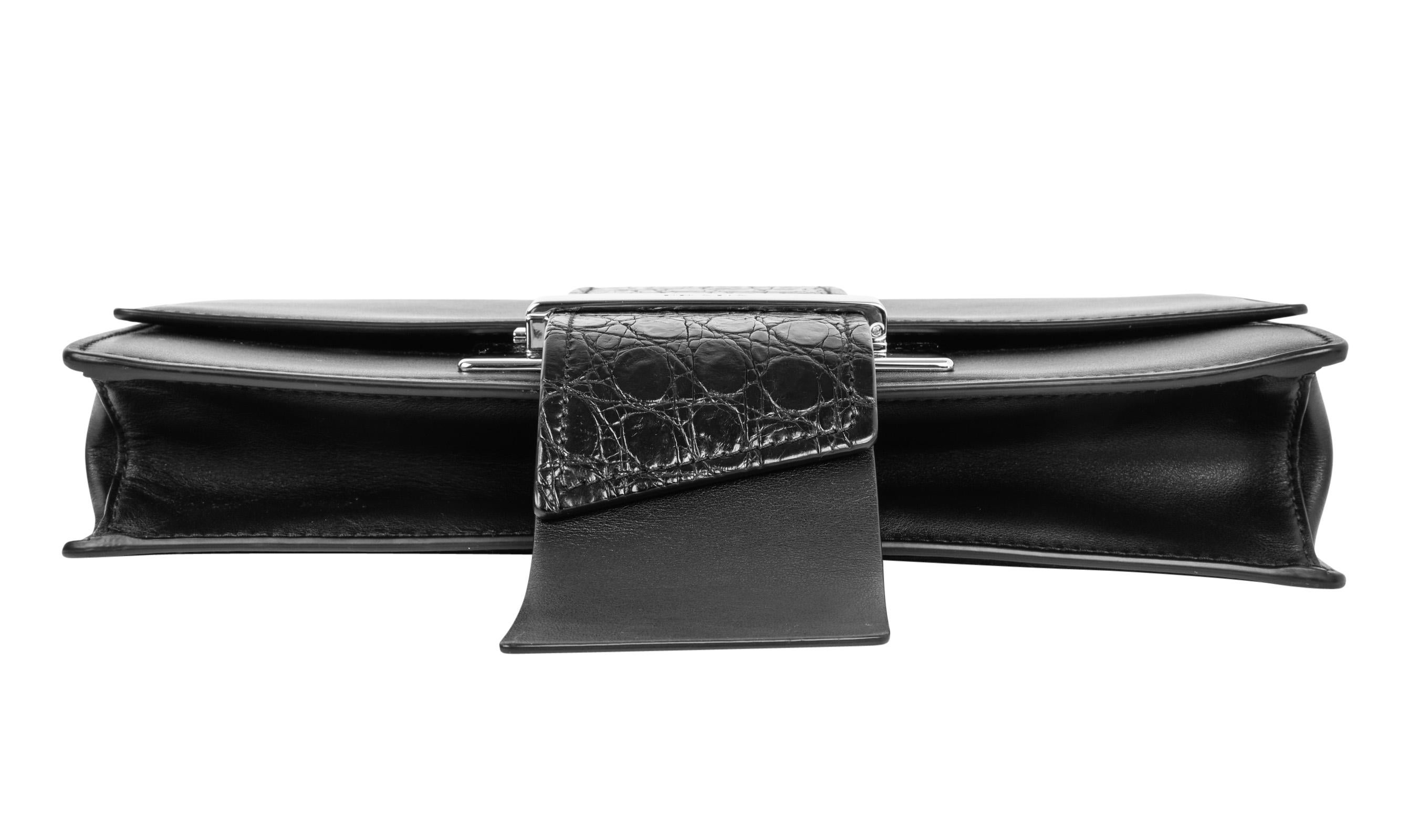 Prada Bag Plex Ribbon Clutch / Shoulder Black w/ Crocodile and Leather Ribbon 3