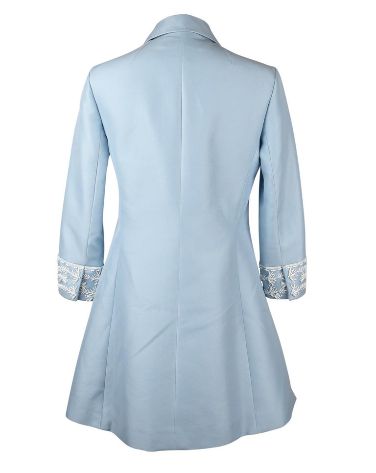 Christian Dior Coat Baby Blue 3/4 Sleeve White Beaded Cuffs 38 / 6 at