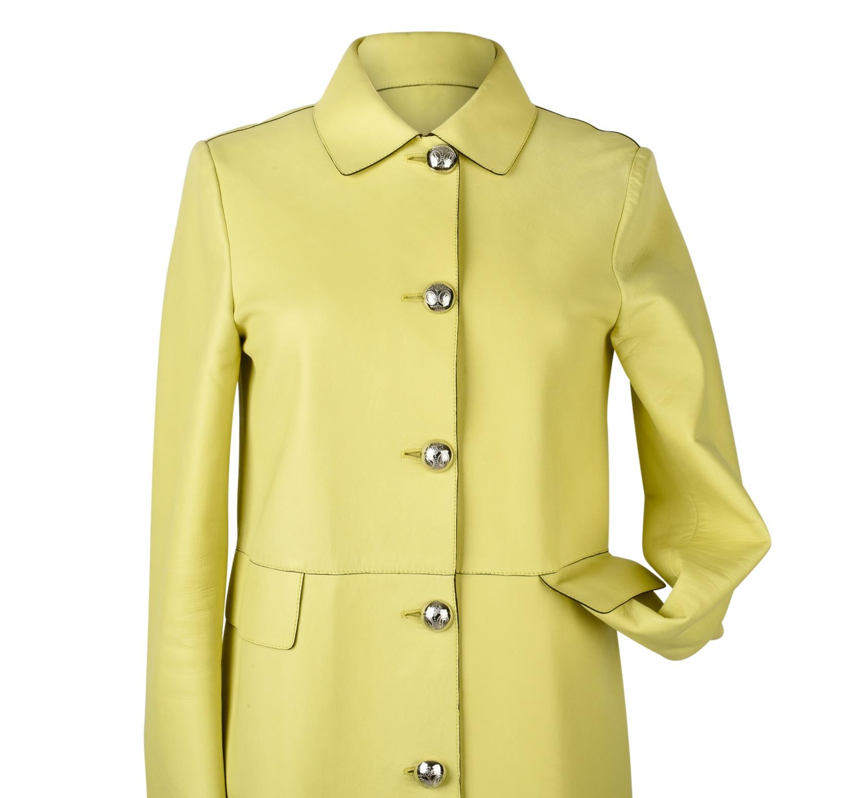 Women's Gucci Coat Lambskin Leather Lime Yellow 40 / 8