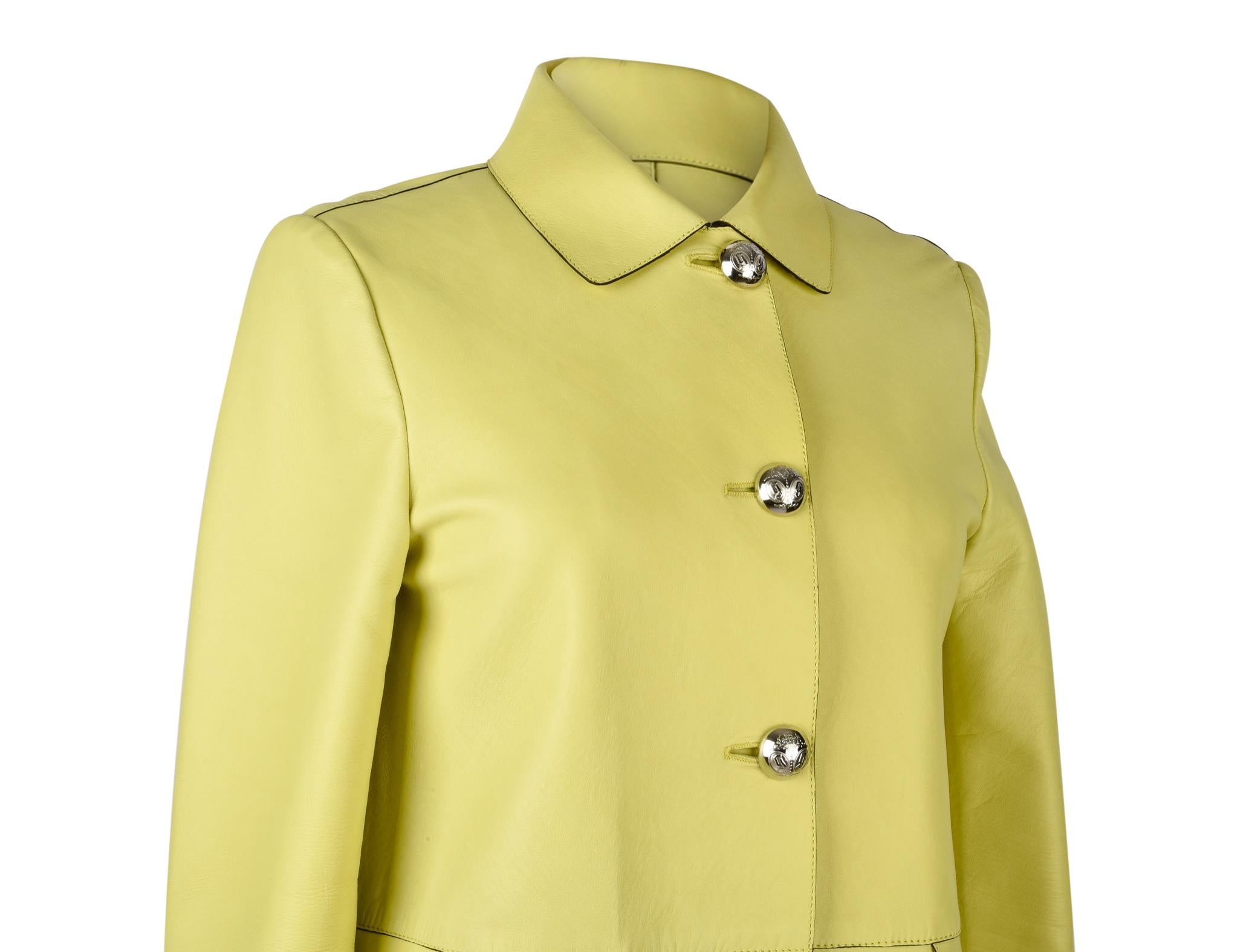 Gucci Coat Lambskin Leather Lime Yellow 40 / 8 6