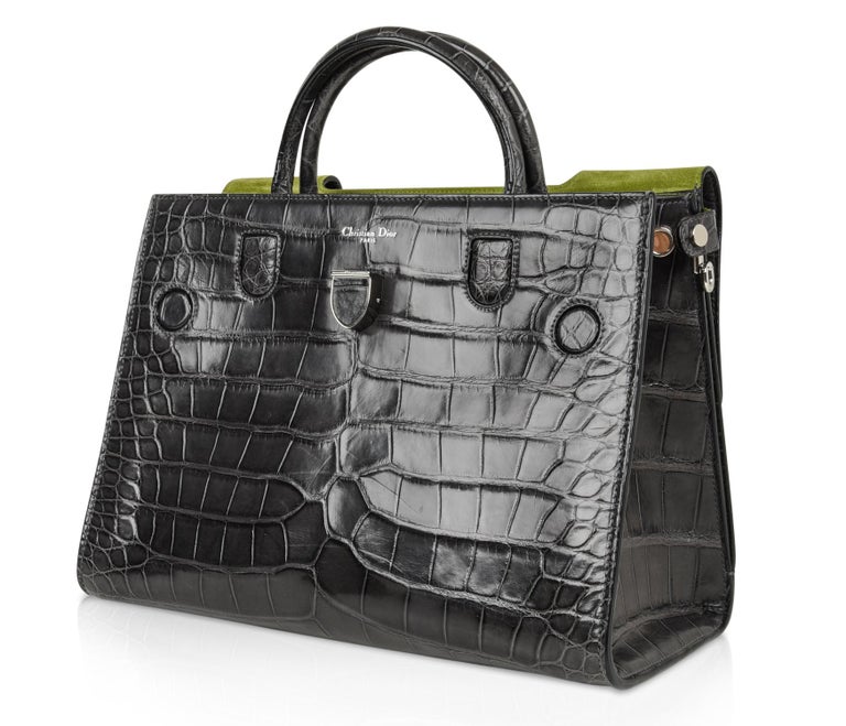Christian Dior Bag Diorever Matte Gray Crocodile Tote Shoulder Strap For Sale at 1stdibs