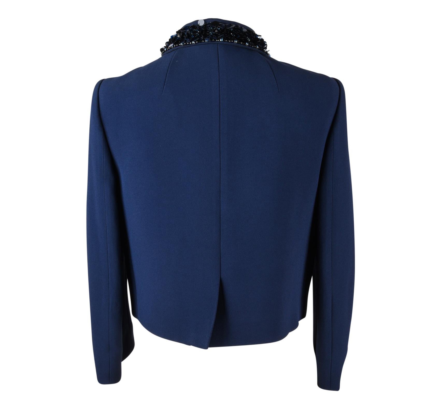 Miu Miu Jacket Navy Embellished Collar / Pockets 3/4 Sleeve 42 3