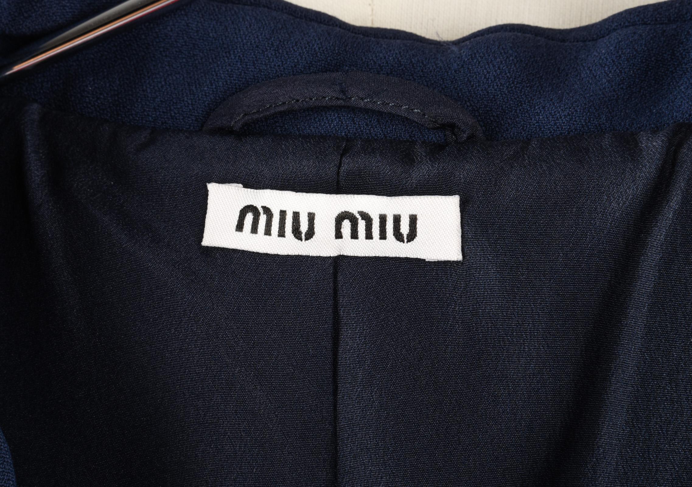 Miu Miu Jacket Navy Embellished Collar / Pockets 3/4 Sleeve 42 6
