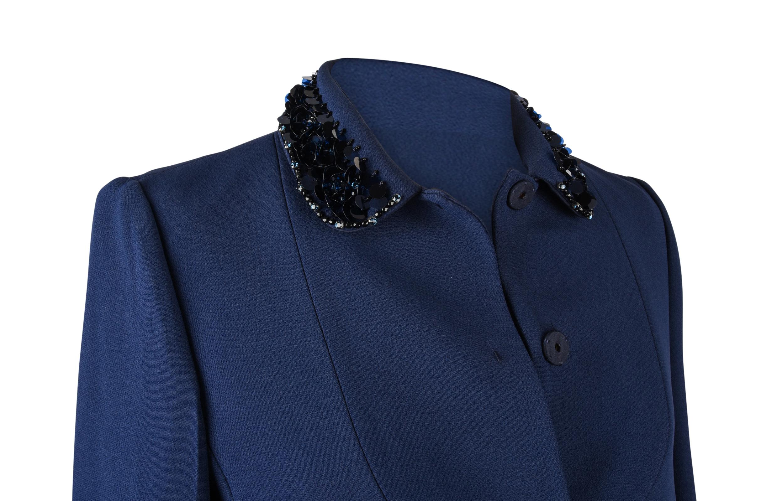 Miu Miu Jacket Navy Embellished Collar / Pockets 3/4 Sleeve 42 2
