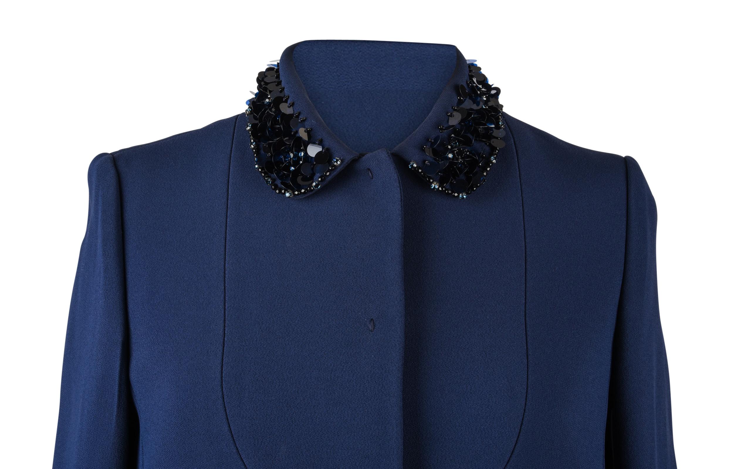 Purple Miu Miu Jacket Navy Embellished Collar / Pockets 3/4 Sleeve 42