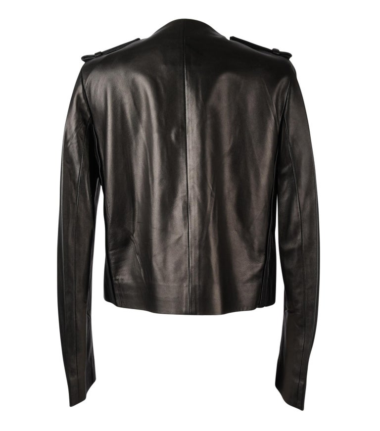 Prada Jacket Black Lambskin Grosgrain Epaulets 42 / 8 Mint at 1stDibs