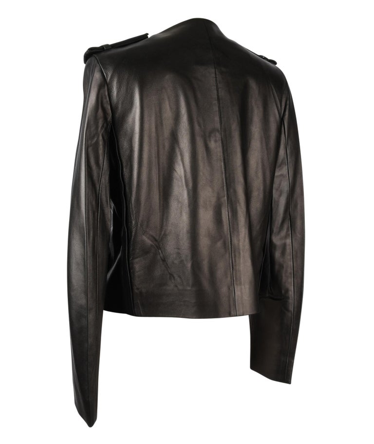Prada Jacket Black Lambskin Grosgrain Epaulets 42 / 8 Mint at 1stDibs