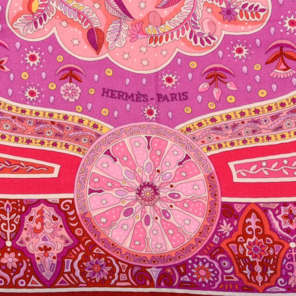 Pink Hermes Scarf  Shawl GM Aux Portes Du Palais Cashmere and Silk 140cm