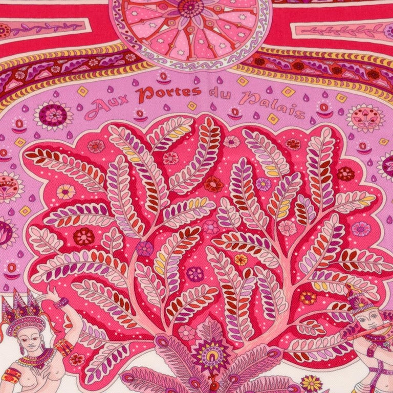 Carré (Châle) Hermès 'Aux Portes Du Palais' - Cachemire Et Soie, Motifs Floraux Multicolores - Occasion