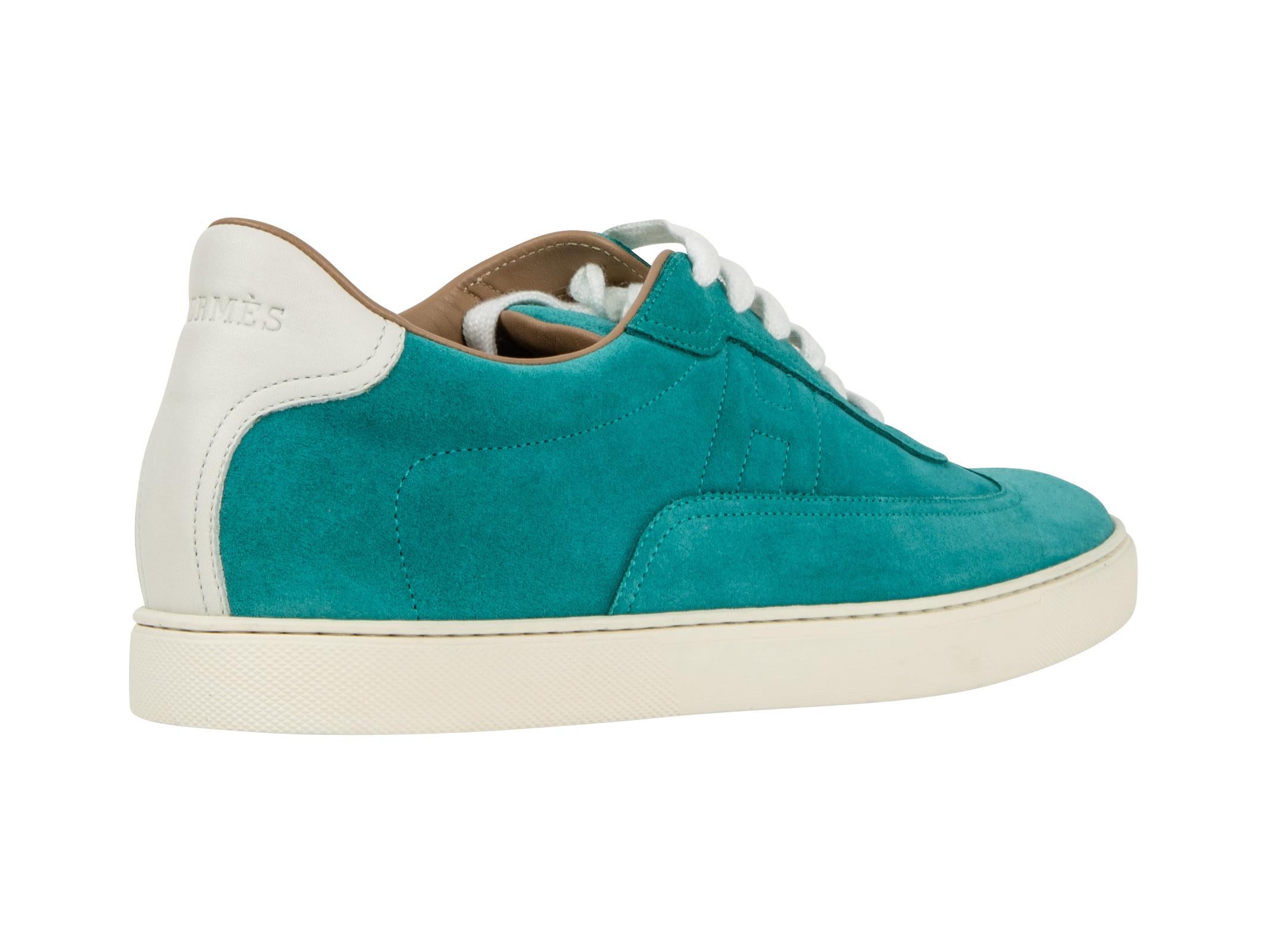 Hermes Shoe Men's Sneaker Blue Paon and White Suede  42.5 1