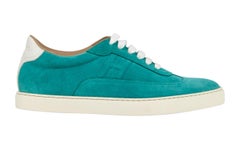 Hermes Shoe Men's Sneaker Blue Paon and White Suede  42.5
