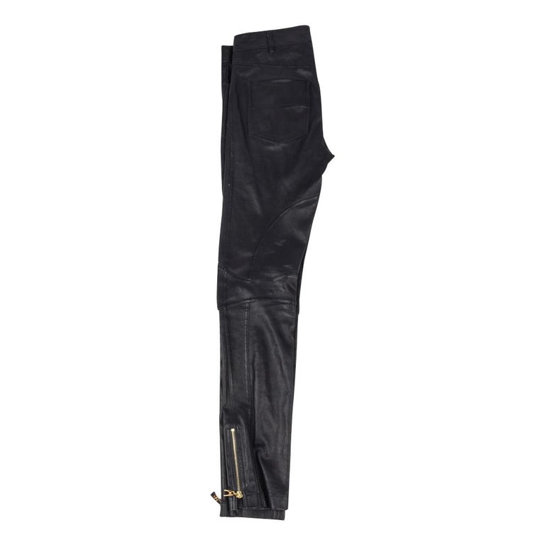 LOUIS VUITTON Mujer Negro Piel de Cordero Elastizado Cuero Satinado-Srunch  Pantalones 4-36 NUEVOS
