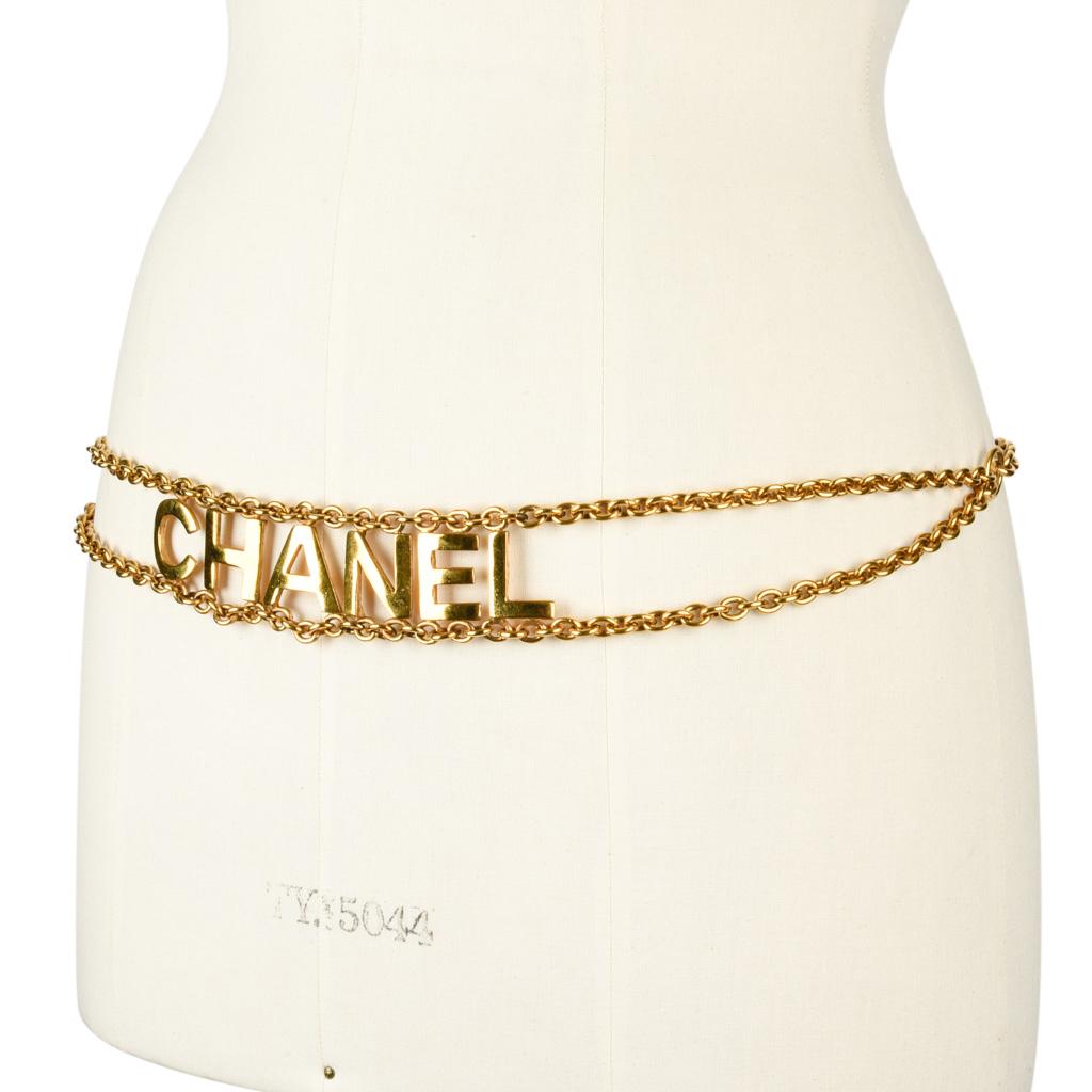Women's Chanel Belt Gold Link Chain Chanel Name Spelled Out