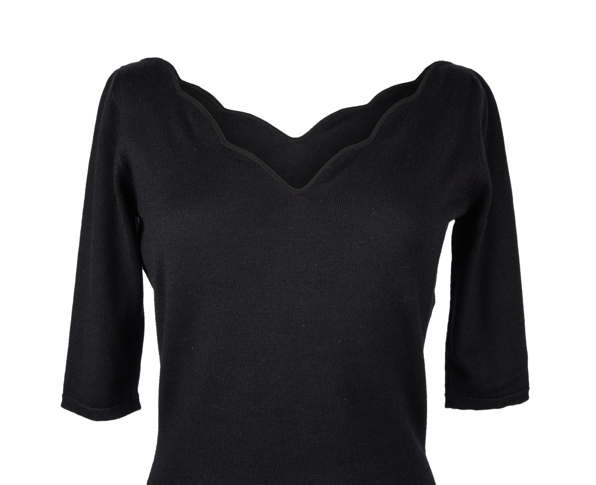 Christian Dior Top Black Cashmere Pullover Scallop Neckline 3/4 Sleeve 1