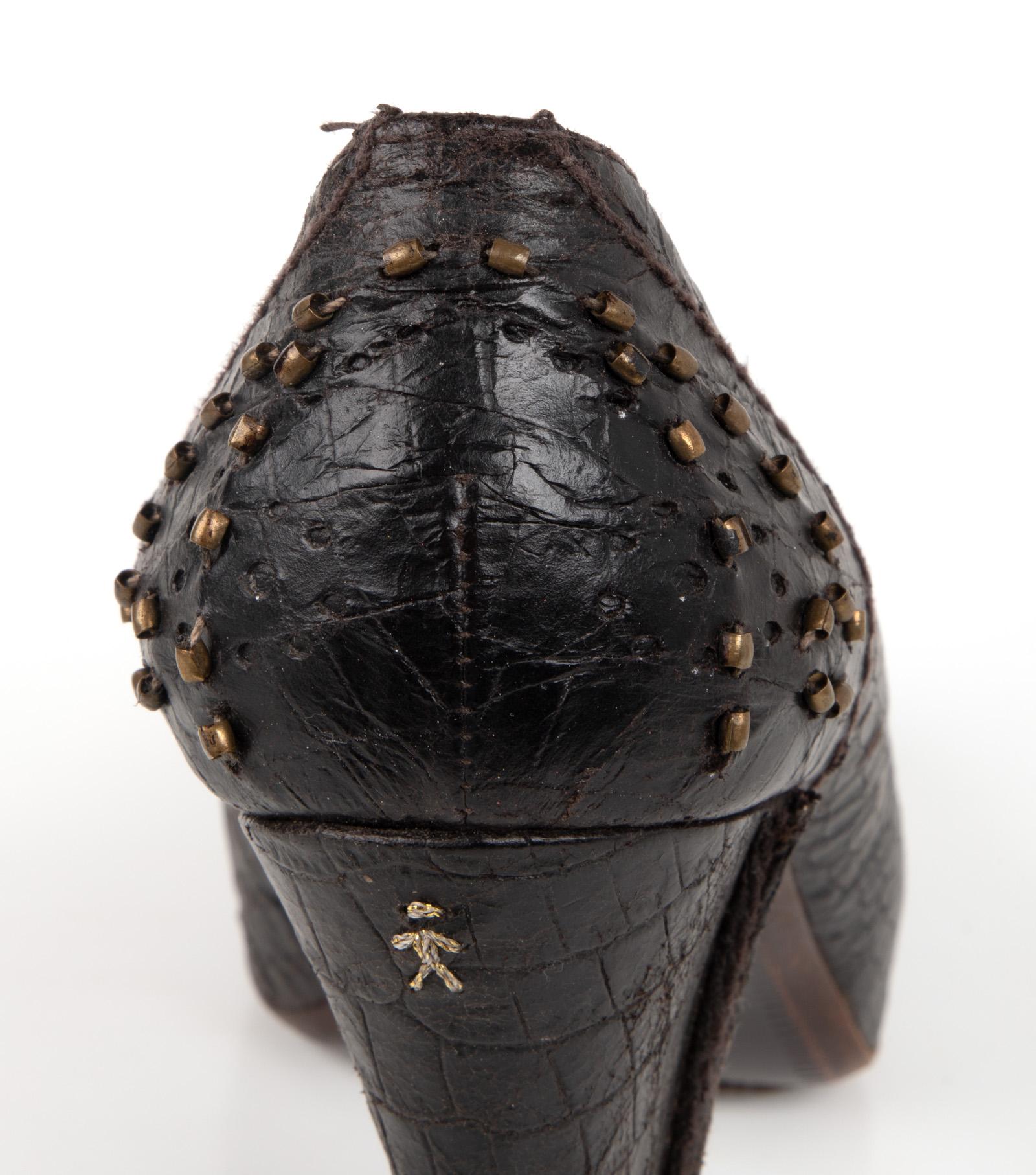 Henry Beguelin Shoe Faux Croc Distressed Leather Pump Brass Hdwre 39 / 9 Mint 1