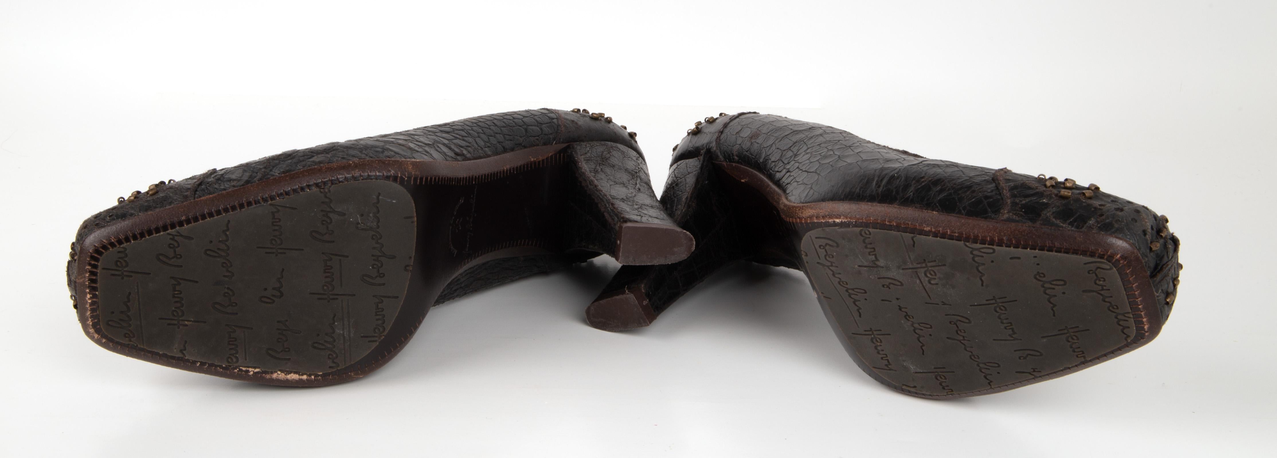 Henry Beguelin Shoe Faux Croc Distressed Leather Pump Brass Hdwre 39 / 9 Mint 2