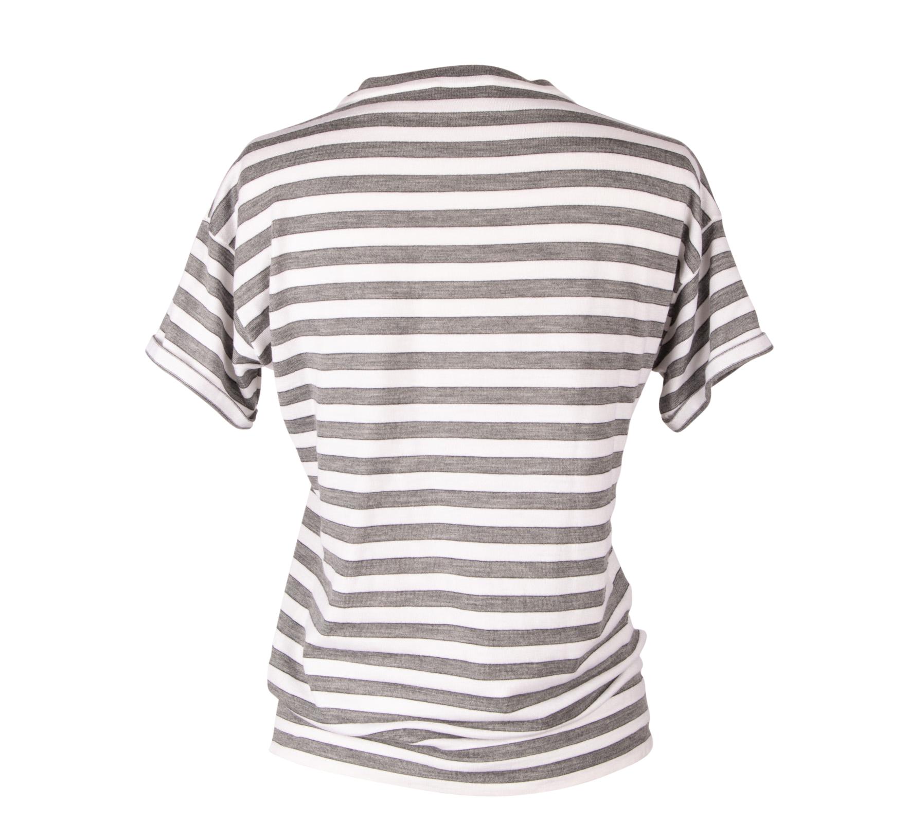 Brunello Cucinelli Top Cashmere Short Sleeve Gray and White Stripe M 1