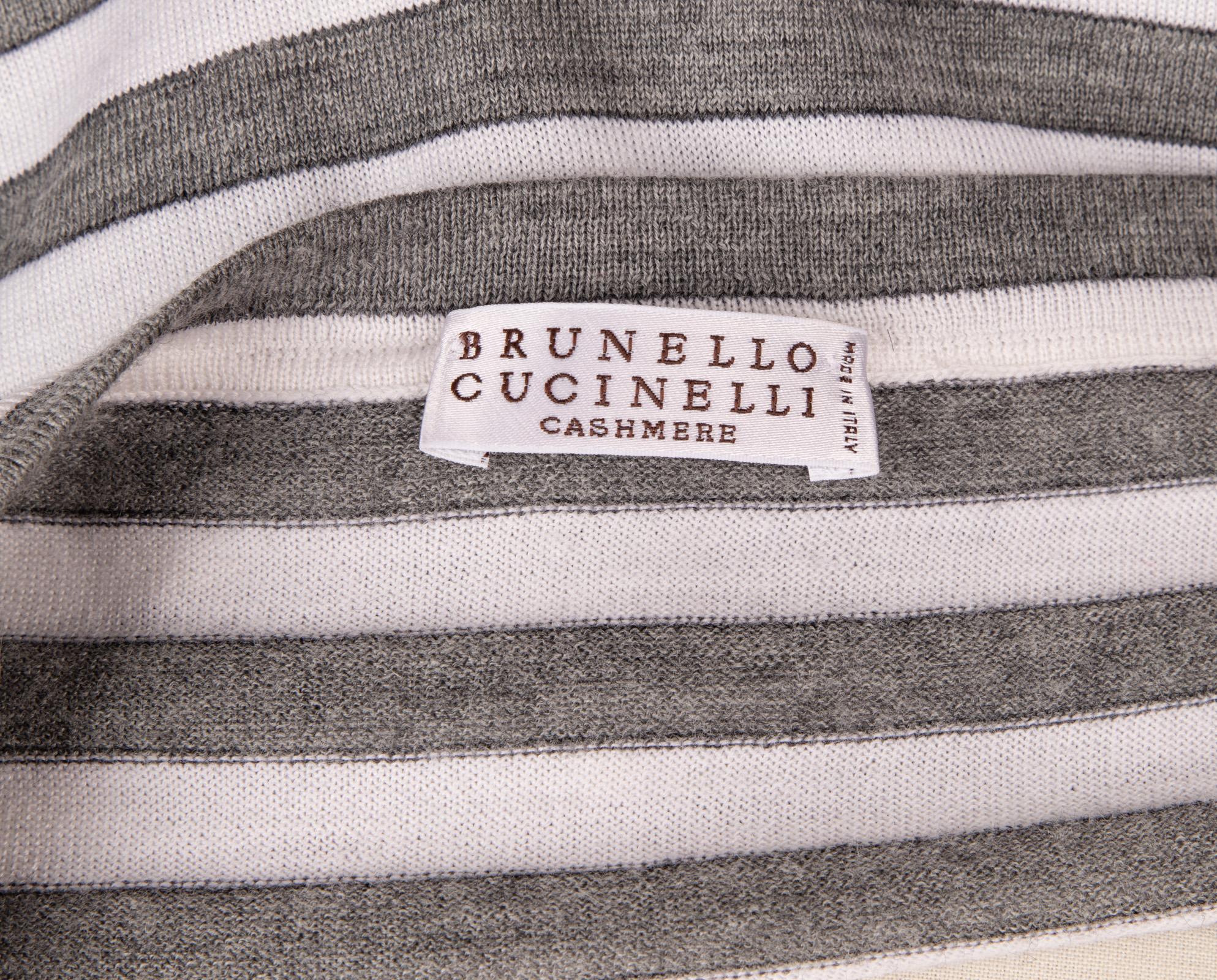 Brunello Cucinelli Top Cashmere Short Sleeve Gray and White Stripe M 3