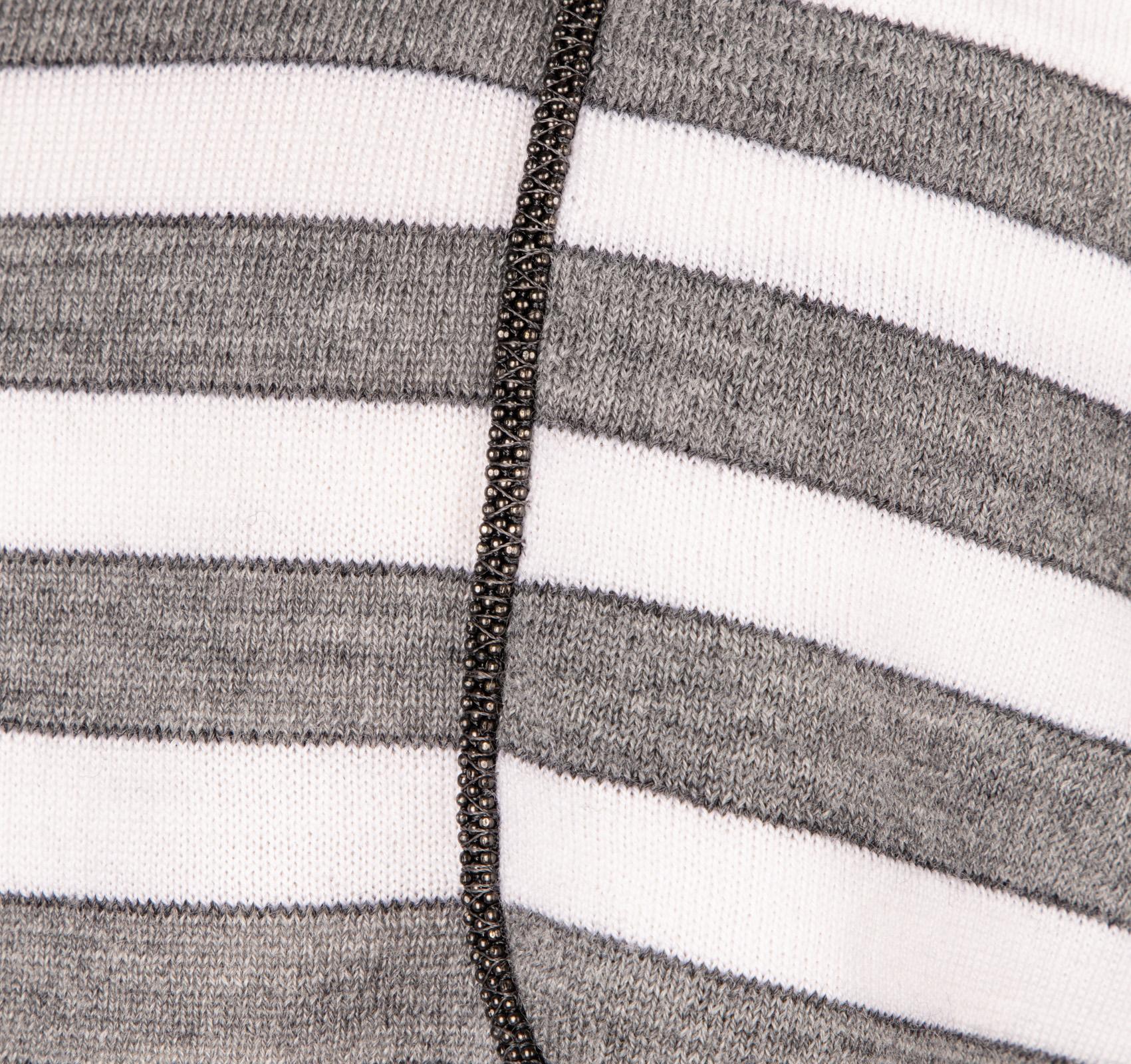 Women's Brunello Cucinelli Top Cashmere Short Sleeve Gray and White Stripe M