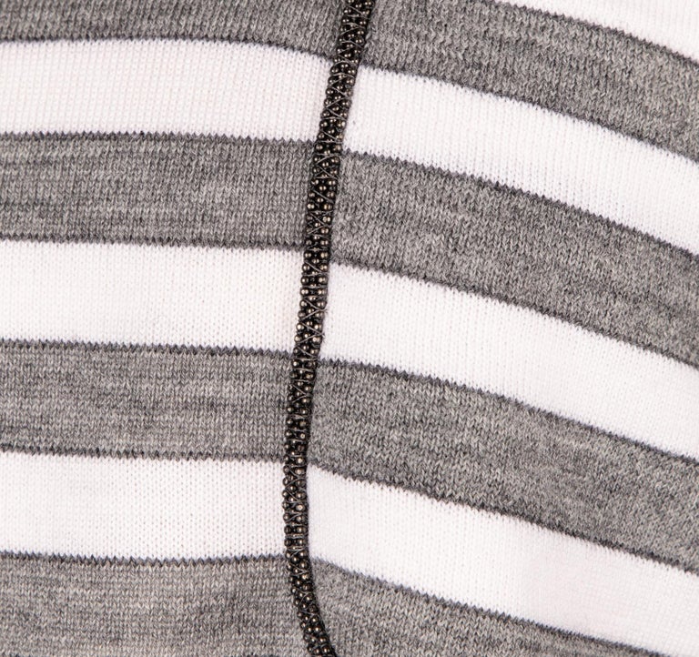 Brunello Cucinelli Top Cashmere Short Sleeve Gray and White Stripe M ...
