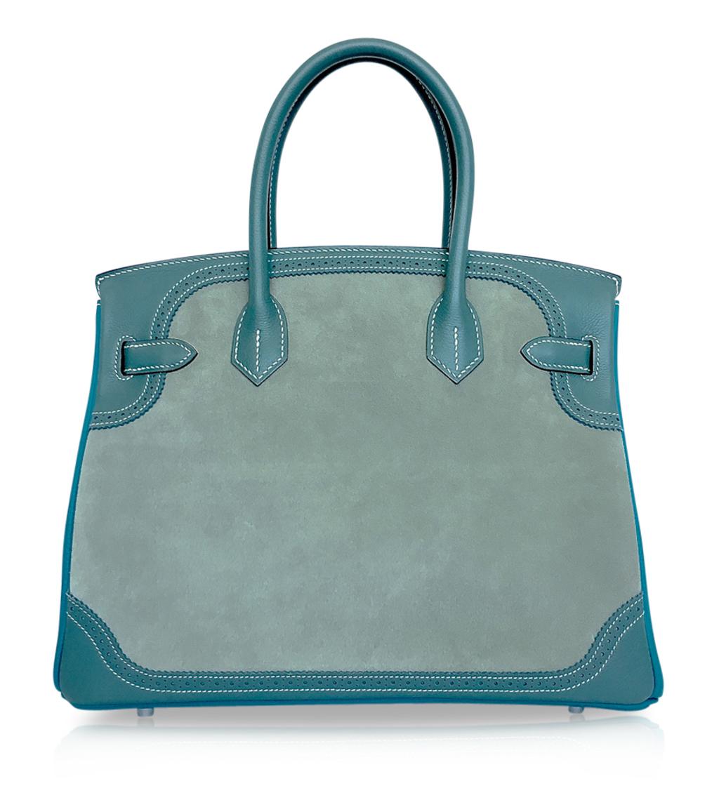 Hermes Birkin 30 Bag Grizzly Doblis Ghillies Ciel Turquoise Limited Edition New 1