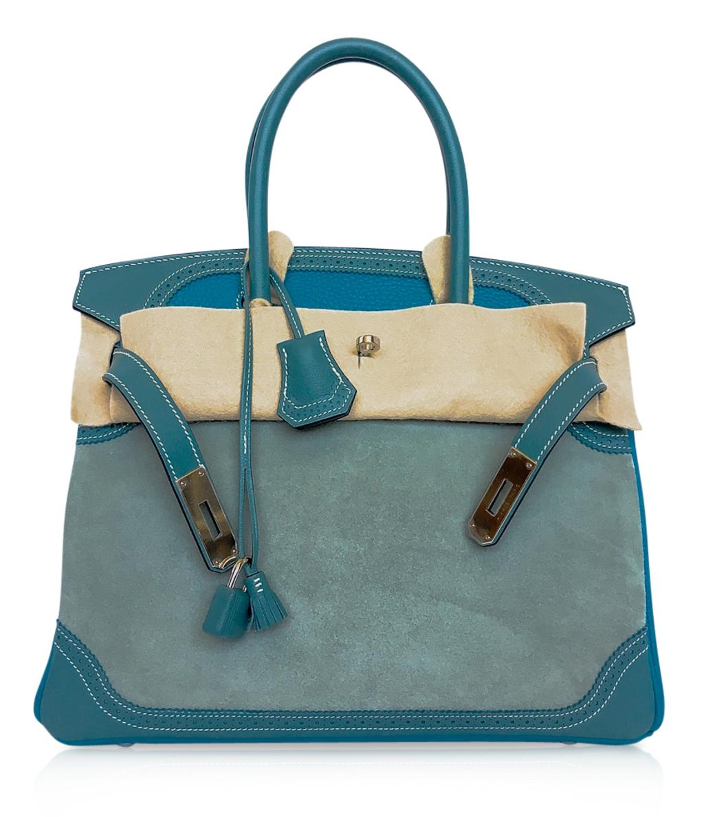 Hermes Birkin 30 Bag Grizzly Doblis Ghillies Ciel Turquoise Limited Edition New 2