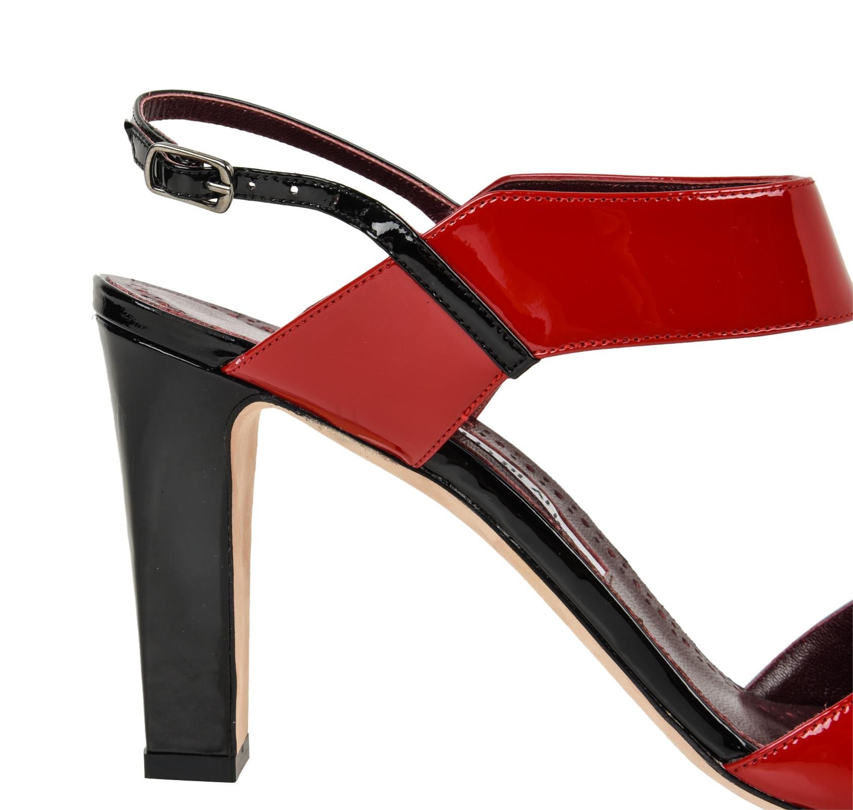 Women's Manolo Blahnik Shoe Multi Coloured Patent Leather Red Blue Black Sandal 40 / 10
