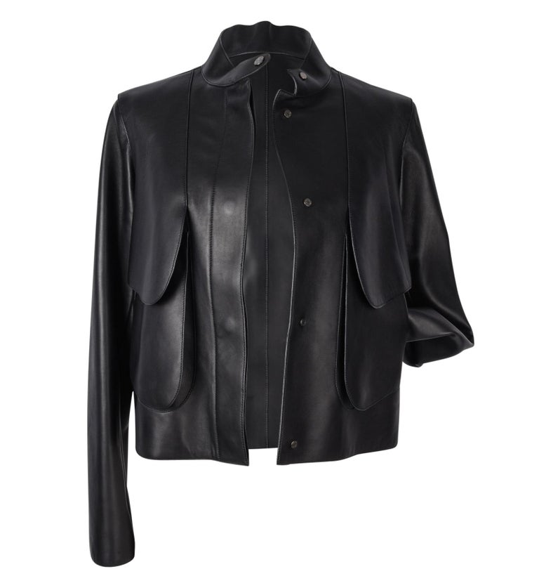 Hermes Jacket Black. I Layered Lambskin Leather Clou de Sell.e Snaps 38 ...