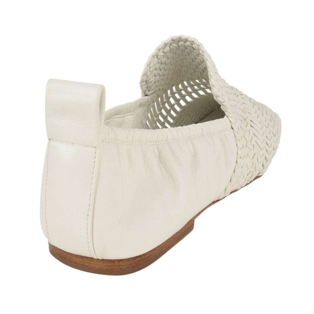 Celine Shoe Flat Woven Leather Square Toe White 38.5 New In New Condition In Miami, FL