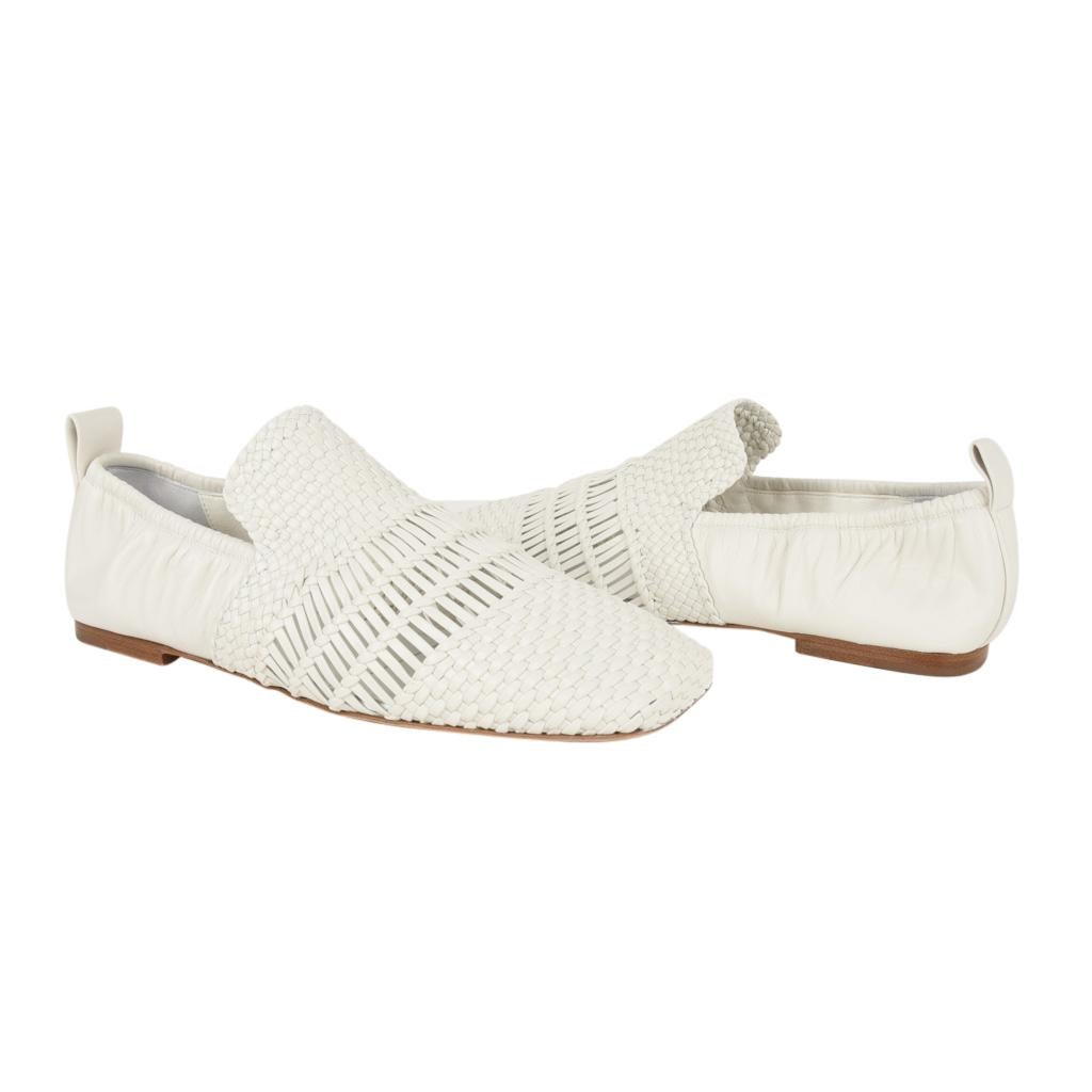 Celine Shoe Flat Woven Leather Square Toe White 38.5 New