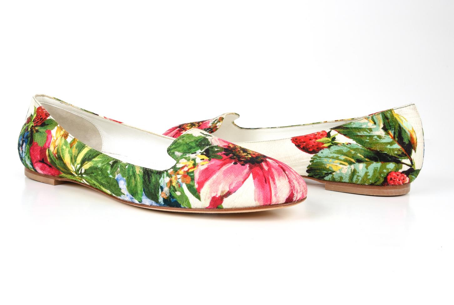 Beige Dolce&Gabbana Shoe Ballet Flat Exotic Flower Print Brocade Textile 40 / 10 New