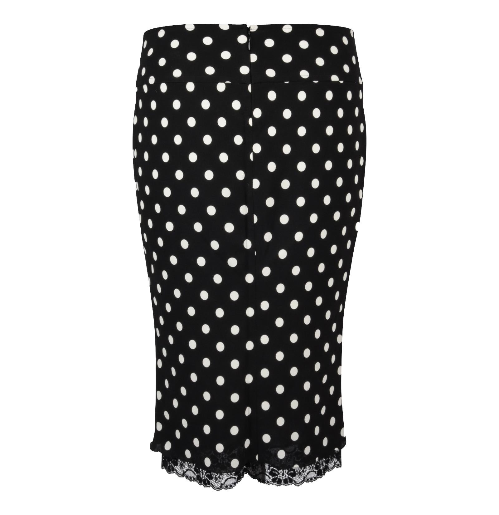 Women's Dolce&Gabbana Skirt Polka Dot Lace Trim Stretch Pencil 38 / 4  For Sale