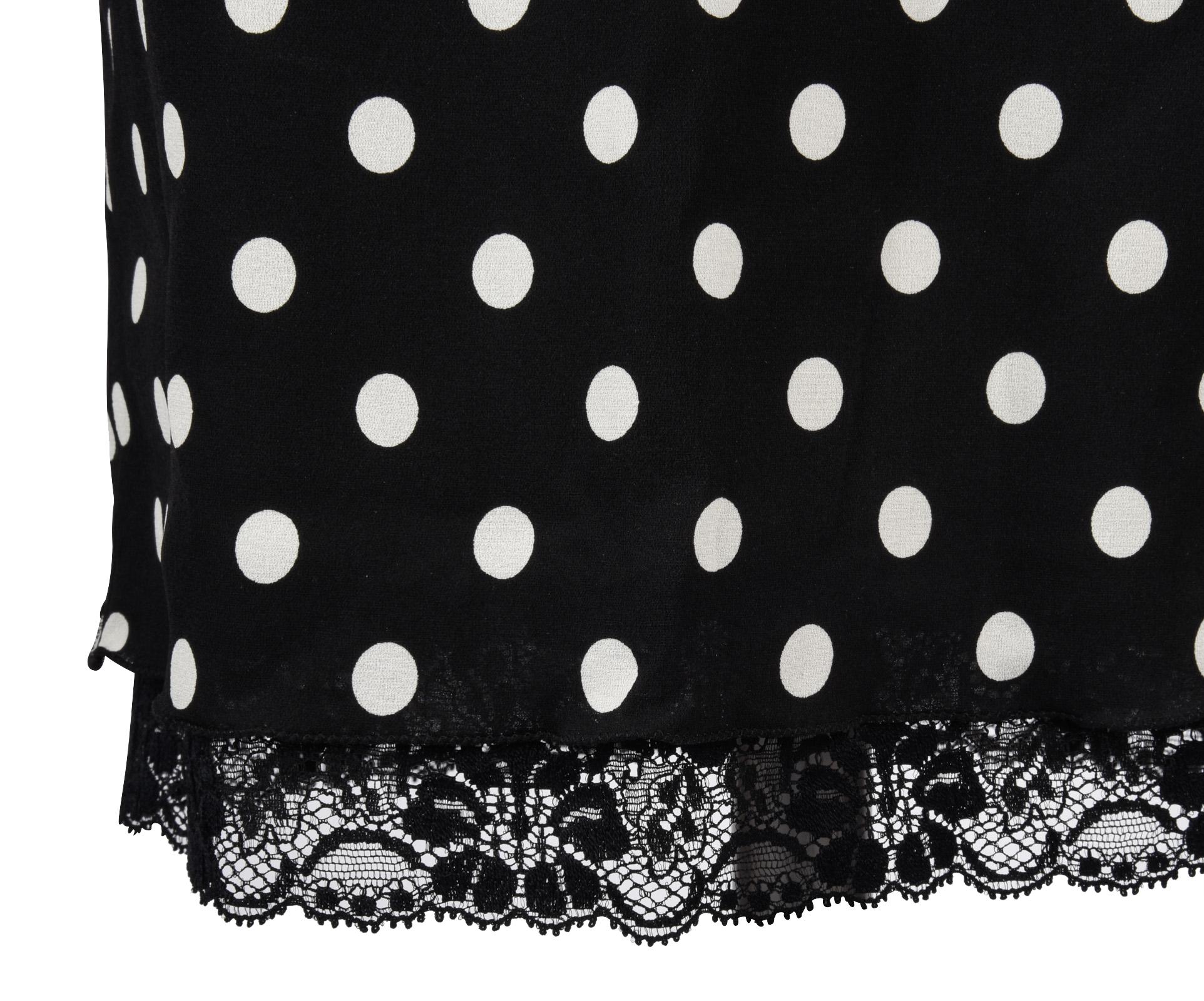 Black Dolce&Gabbana Skirt Polka Dot Lace Trim Stretch Pencil 38 / 4  For Sale
