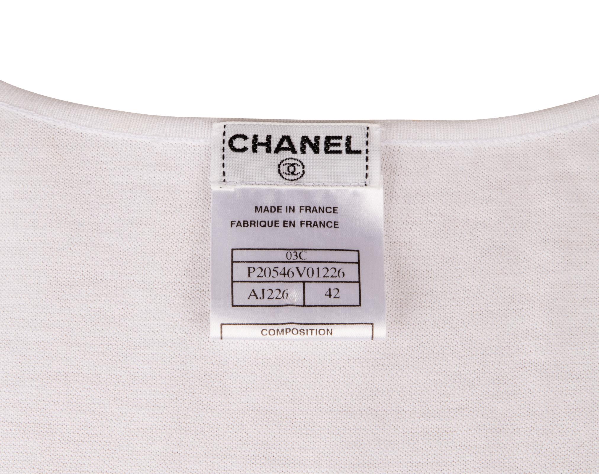 Chanel 03C Top Camellia Knit Sleeveless Shell White 42 / 8 2