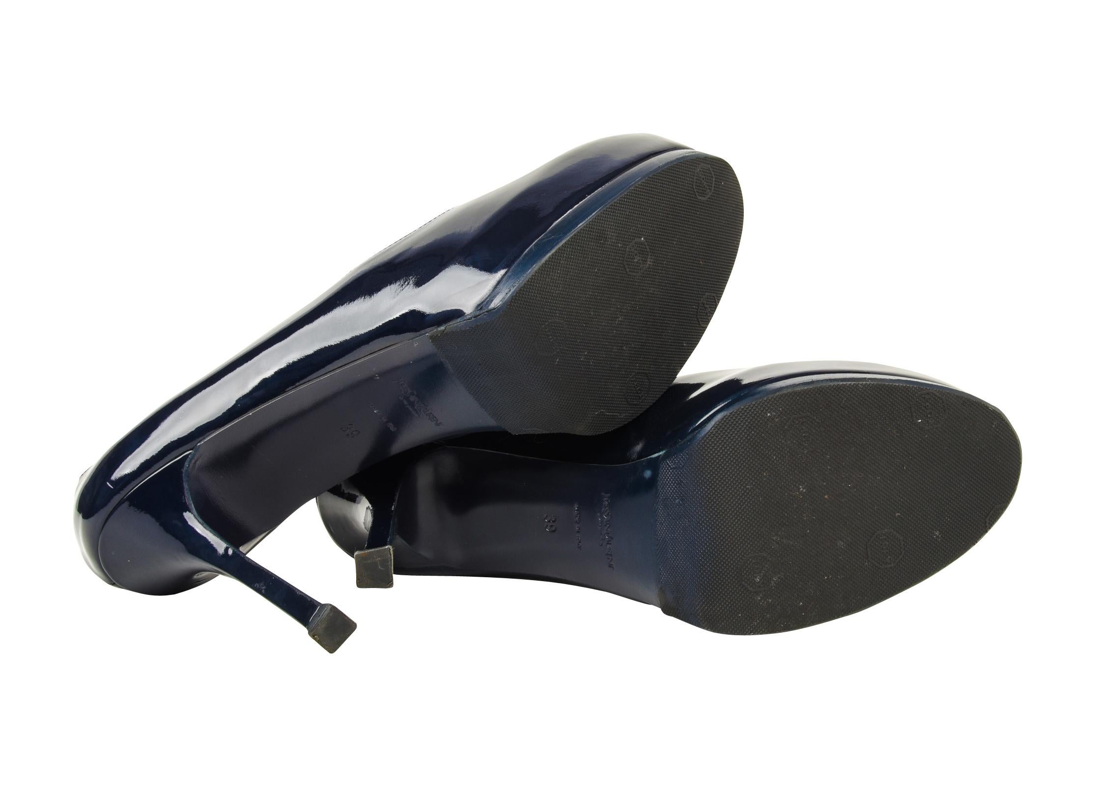 Black YSL Saint Laurent Tribute Pump Shoe Navy Blue Patent Leather  39 / 9 New For Sale